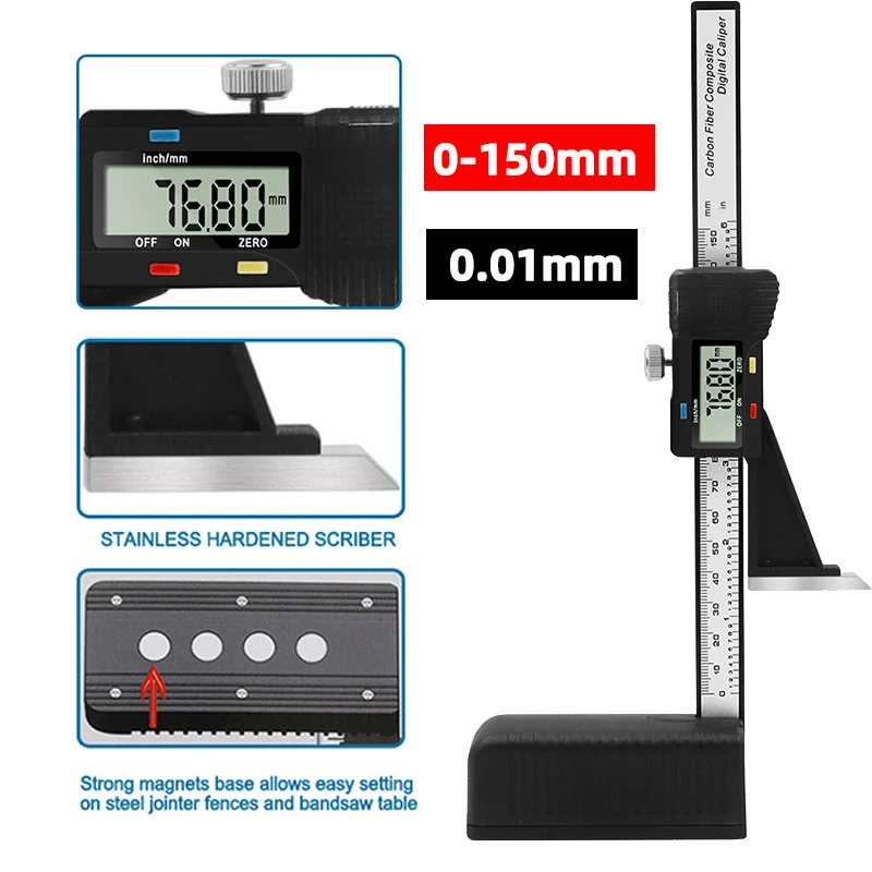 

Digital Height Gauge 0-150mm 0.01mm Electronic Digital Height Vernier Caliper Ruler Wood Table Marking Ruler Measuring Tools