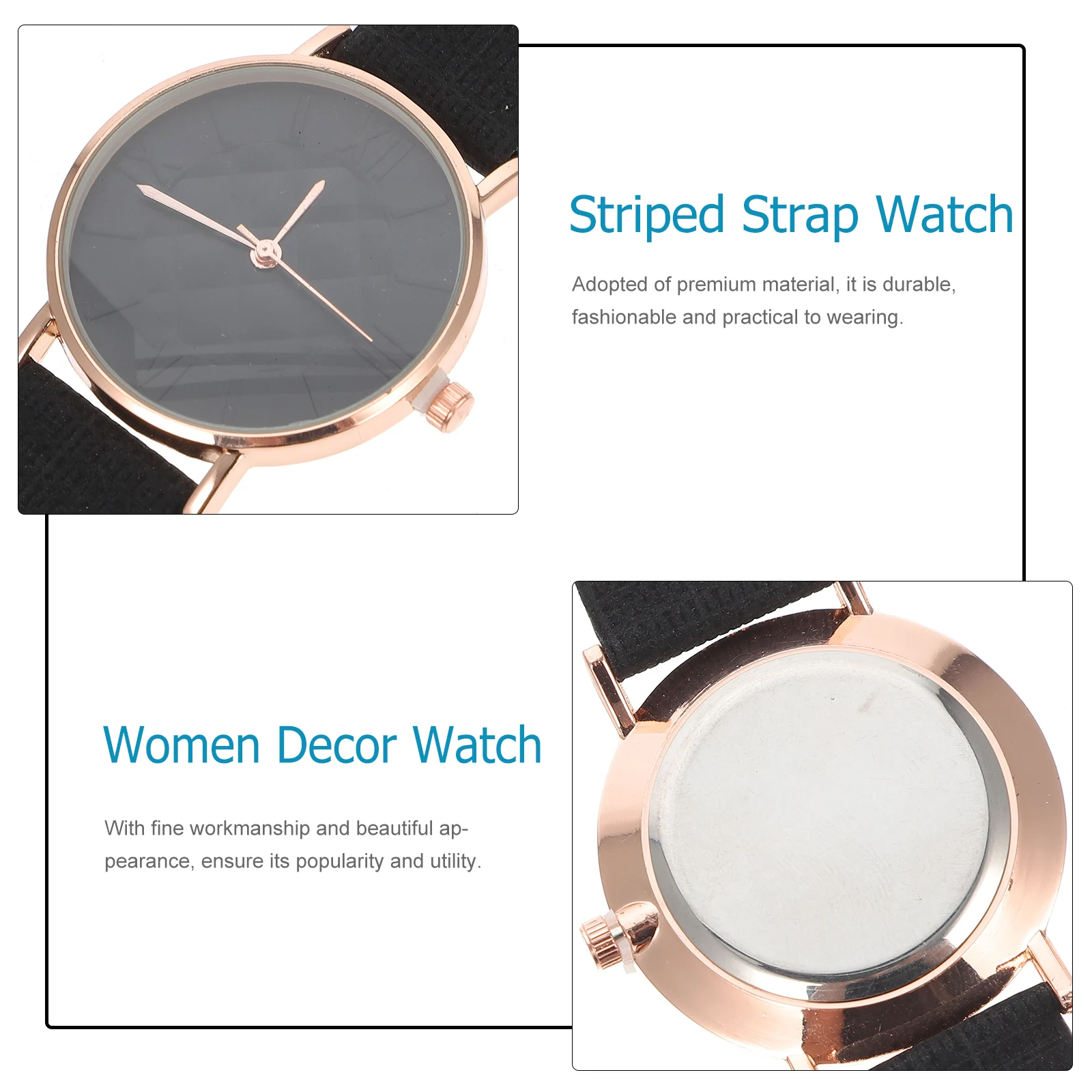

Women Watches Quartz Clear Dial Pink Roman Numeral Striped Belt Decor Student Miss Adjustable Durable