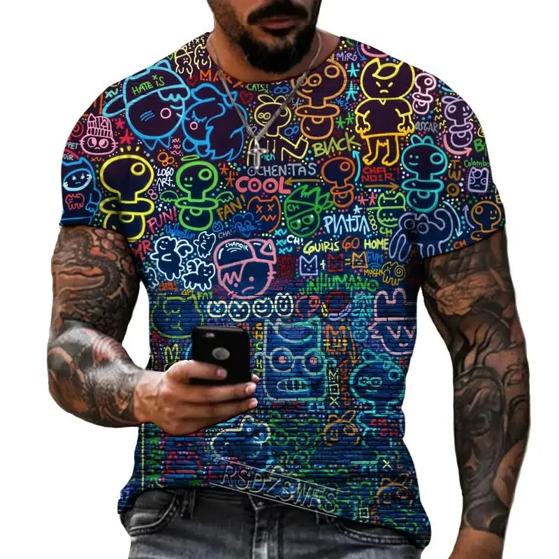 Fashion Men's 3D T-shirt personality  Design Novel graffiti Spring Summer Retro Short Sleeve Top Casual Clothing Male Oversized