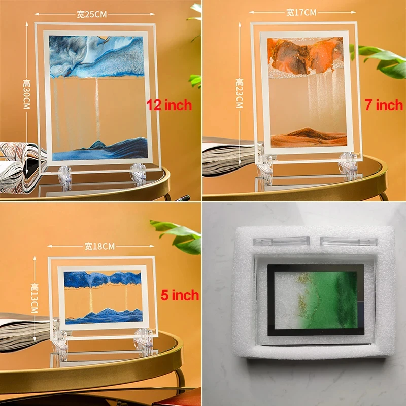 Square Sandscape Moving sand Art Picture 3D Deep Sea Hourglass in Motion Quicksand Craft Flowing Sand Painting Home Decor Gift