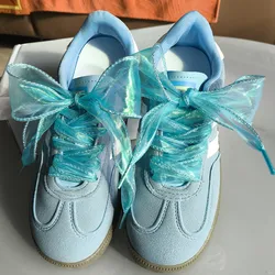 4cm Wide Festoon Fishtail Organza Shoelaces Laser Chiffen Yarn Bow Laces Beauty White Casual Sneaker DE Training Shoes Laces