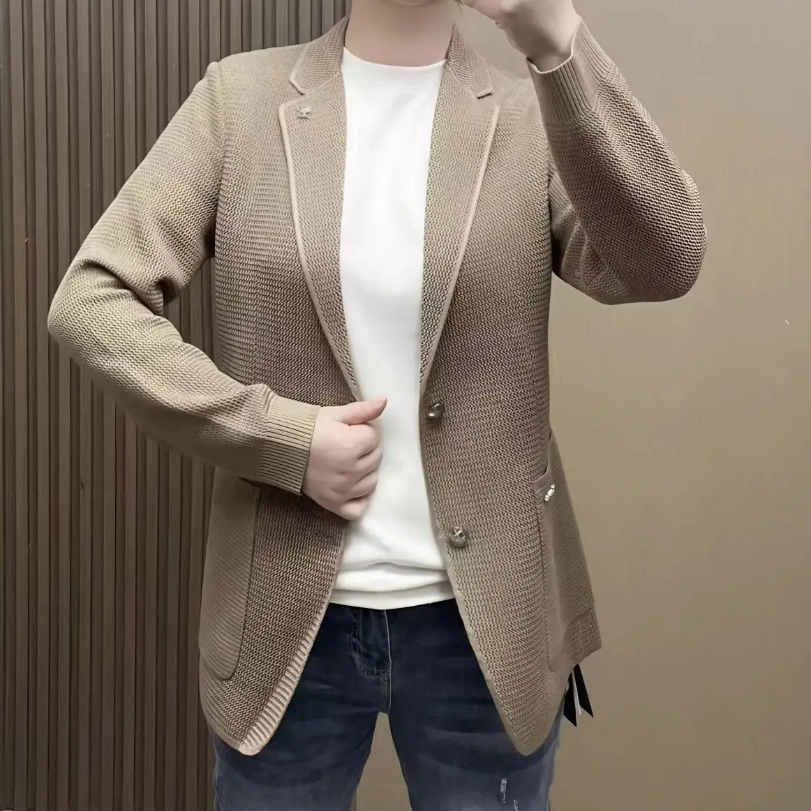 Chaqueta de traje 3-A99 para hombre, nuevo estilo de primavera, ropa de punto de planchado gratis, cómoda sli, traje pequeño que combina con todo, guapo, 2023