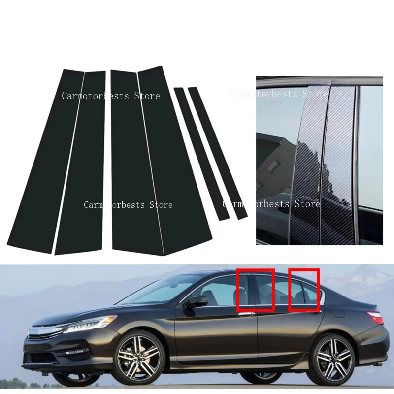 Fit For Honda Accord Sedan 2013 2014 2015 2016 2017 Silver Carbon Glossy Pillar Posts Door Trim Window Decoration Sticker Cover