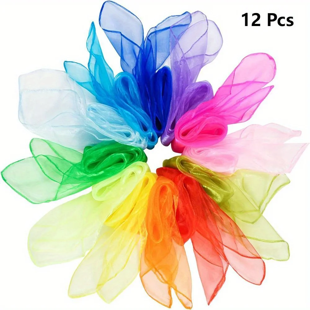 

10pcs/12pcs New Style Square Juggling Silk Dance Scarves Magic Tricks Performance Props Accessories Movement Scarves
