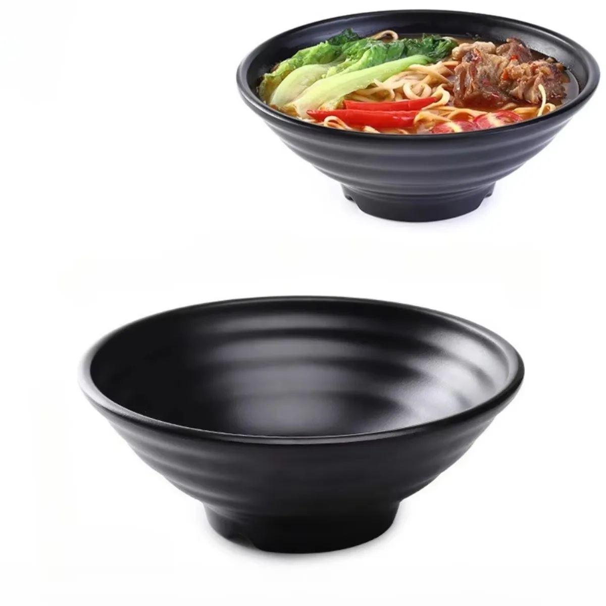1PC Thickened Black Plastic Ramen Bowl Instant Noodle Salad Bowl High Temp Resistant Antifall Durable Home Kitchen Tableware