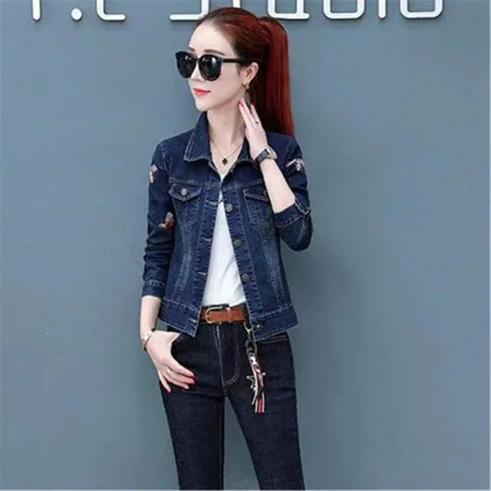 Spring And Autumn New Embroidered Denim Jacket Female Short Jacket Korean Joker Slim Jeans Small And Fresh