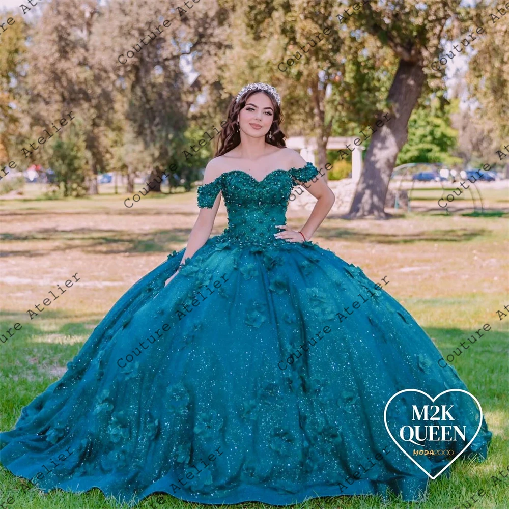 Vestido Vintage de quinceañera con hombros descubiertos para niña, vestido de baile con flores en 3D con cuentas, vestido de novia dulce 15 16