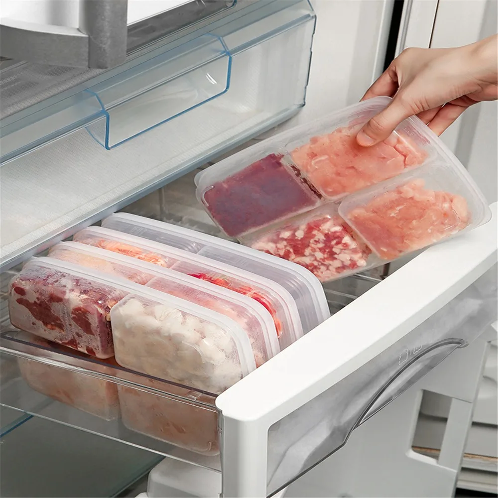 Portable Food Preparation Storage Box 4/5/6Grids Compartment Refrigerator Freezer Organizer Divided Vegetables Fruits Boxes