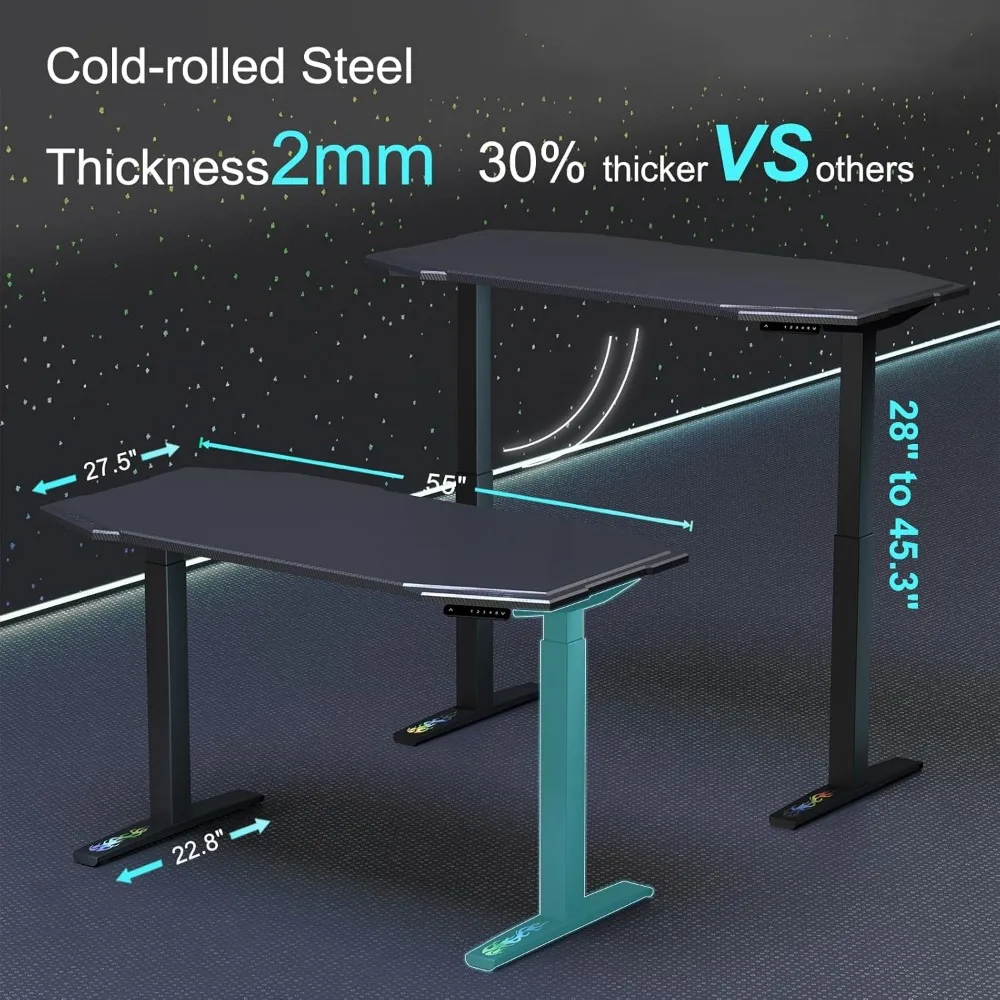 مكتب قائم كهربائي مع سطح سميك من ألياف الكربون وإطار تثبيت قياسي، مكتب ألعاب مقاس 55 بوصة، و4 إعدادات للذاكرة #3