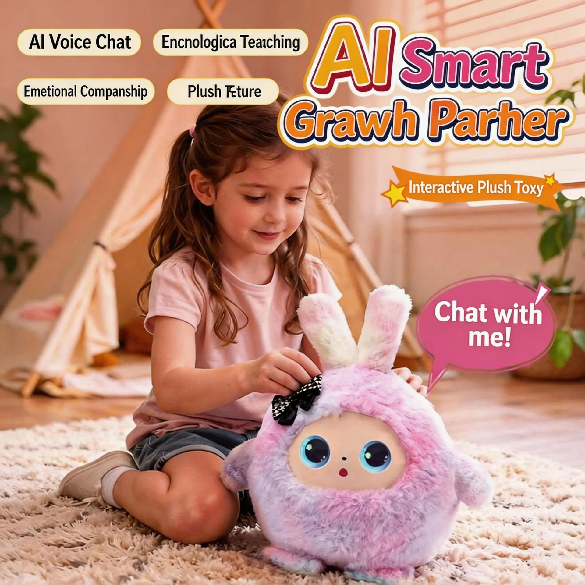 Muñeco de Peluche Interactivo con IA, Chat Continuo por Voz, Robot Inteligente Multilingüe, Juguete Educativo Temprano para Niños y Bebés