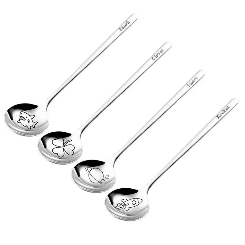 Cartoon 304 Stainless Steel Round Head Large Spoon Food Grade Flat Bottom Deep Soup Spoon Home Use Rice Spoon For Children