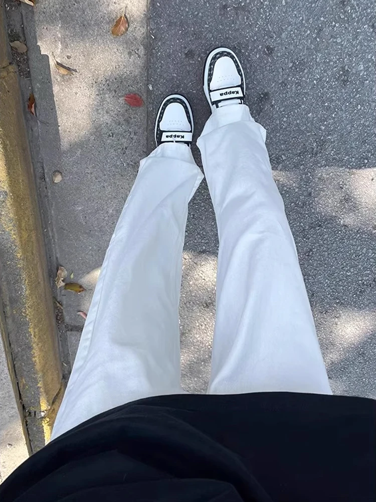 

White Elastic High Waist Men's Jeans Summer Thin Straight Leggings Cleanfit High-End Feeling Pants Slimming Wide Leg Jeans