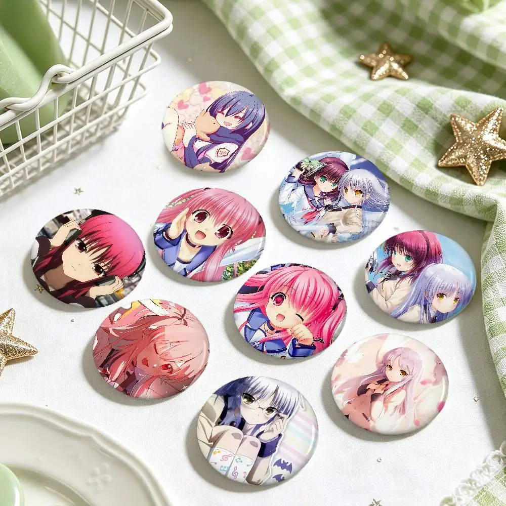 A-Angel Beats Anime Round Laser Badge Cartoon Brooch Clothes Backpack Accessories Lapel