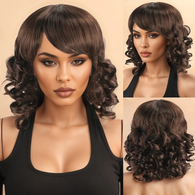 Women's new hand-wrapped short curly wig made of high-temperature synthetic fiber