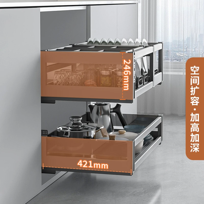 Armadio da cucina con cestello estraibile, cassetto a doppio strato, cassetto in alluminio con cestello per piatti per riporre condimenti integrato