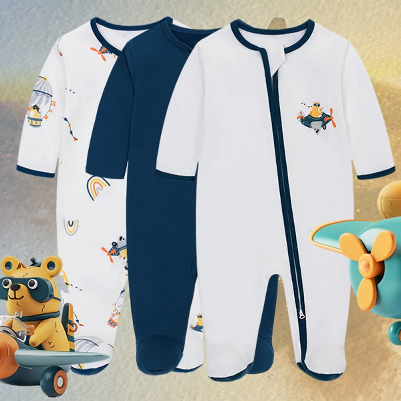 

3pc Baby Onesie Foreign Trade Zipper Pants Non-slip Newborn Baby Clothes Baby Clothes Cotton Baby