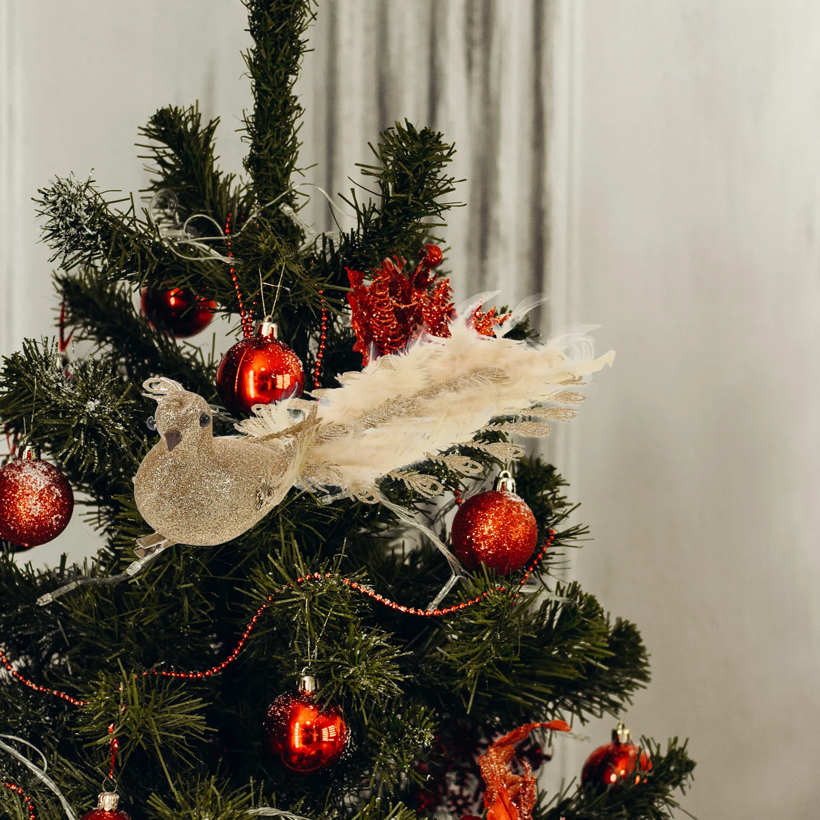 

Artificial Peacock Hanging Ornament Simulation Bird Decor Glitter Peacock Props Xmas Tree Decorations Holiday Display