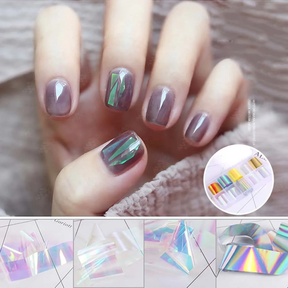 

Manicure Tools Nail Stickers Transfer Paper Aurora Broken Glass Foils Nails Art Decoration Nail Foil Film Laser Cellophane