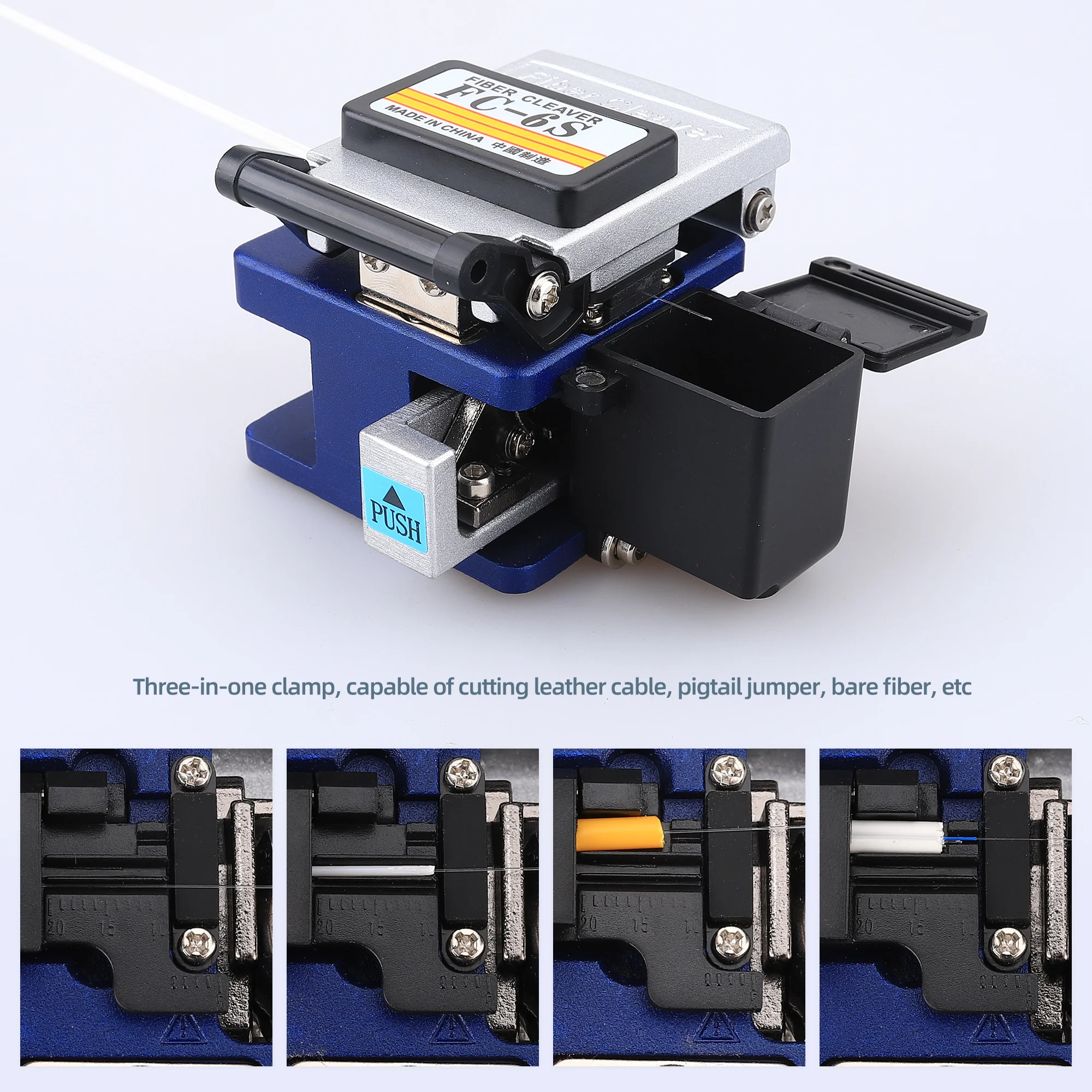 FTTH FC-6S Fiber Optic Cutting Machine With Waste Fiber Collection Box And Glass Fiber Cutting Knife Tool Blue box