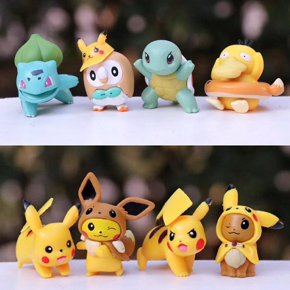 8 unids/set Mini 2-4cm Anime Pokemon muñecas figura pequeño elfo mascota Pikachu Bulbasaur Squirtle estatuilla decoración del coche adornos regalo