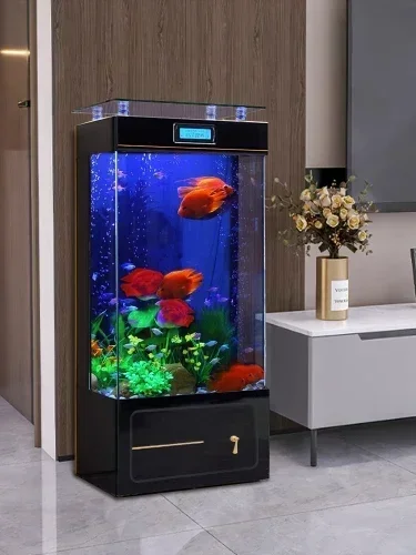 Acquario da pavimento Super bianco per uso domestico luce filtro posteriore di lusso a parete acquario verticale globo di pesce