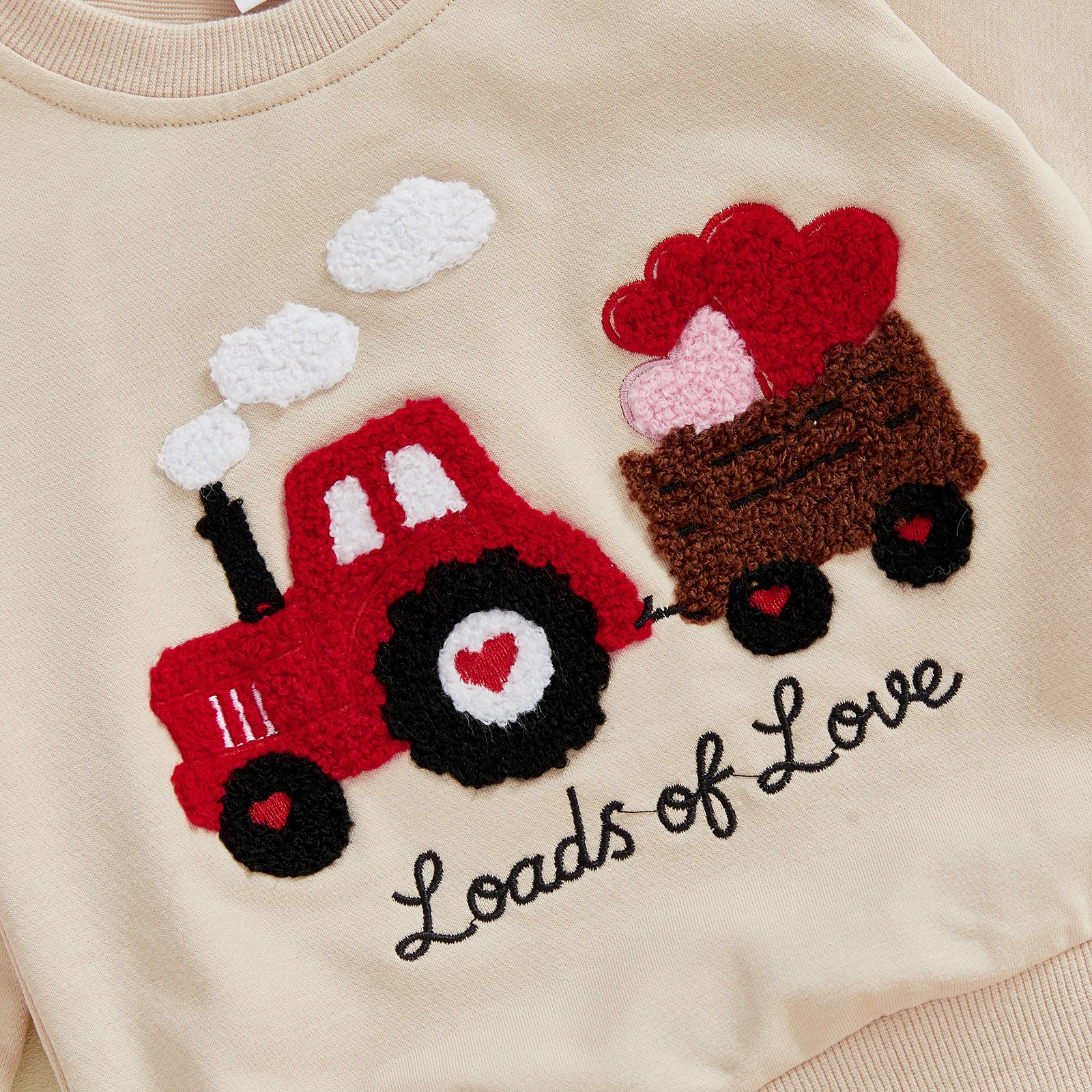 2pcs Set Toddler Boy Valentine's Day Outfits Truck Letter Embroidered Crew Neck Long Sleeve Sweatshirt with Solid Pants Clothes