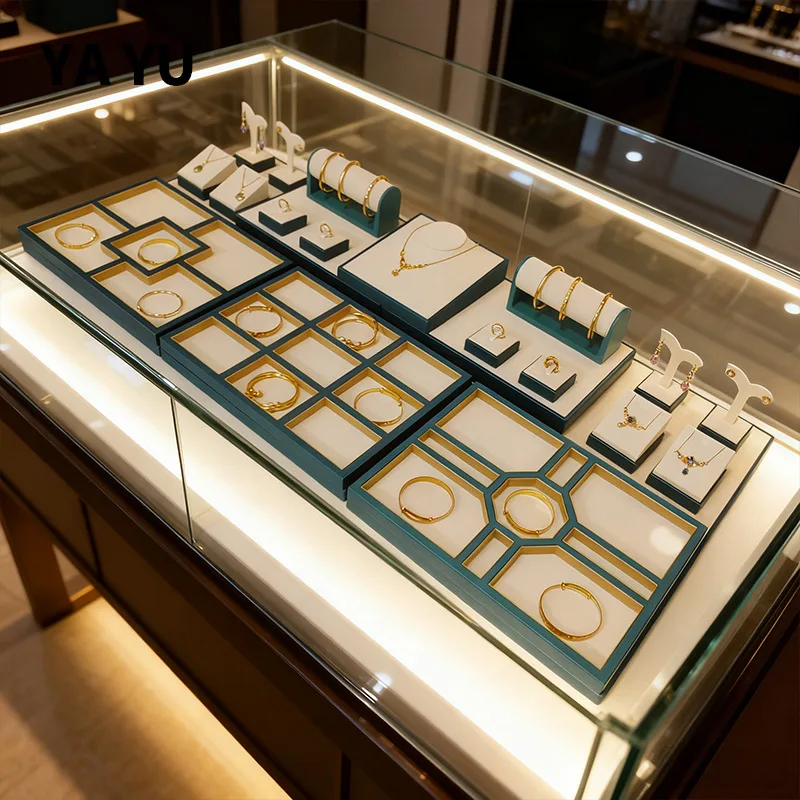

PU Leather Jewelry Pallet Jeweler Counter Display Pallets Necklace Bracelet Earrings Storage Stand Exhibitor Commercial Holder