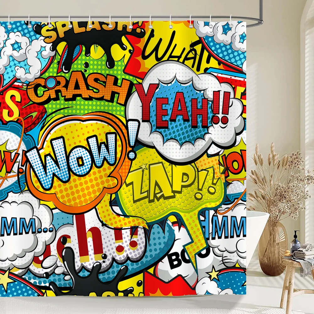 

Cartoon Personality Shower Curtain Funny Explosion Printing Fabric Waterproof Polyester Bathroom Curtains Decoration with Hooks