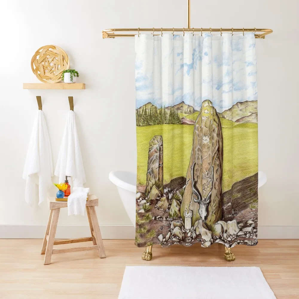 Antlered Crown and Standing Stone Shower Curtain Luxury Bathroom Shower Shower Bathroom Cute For Bathrooms Curtain