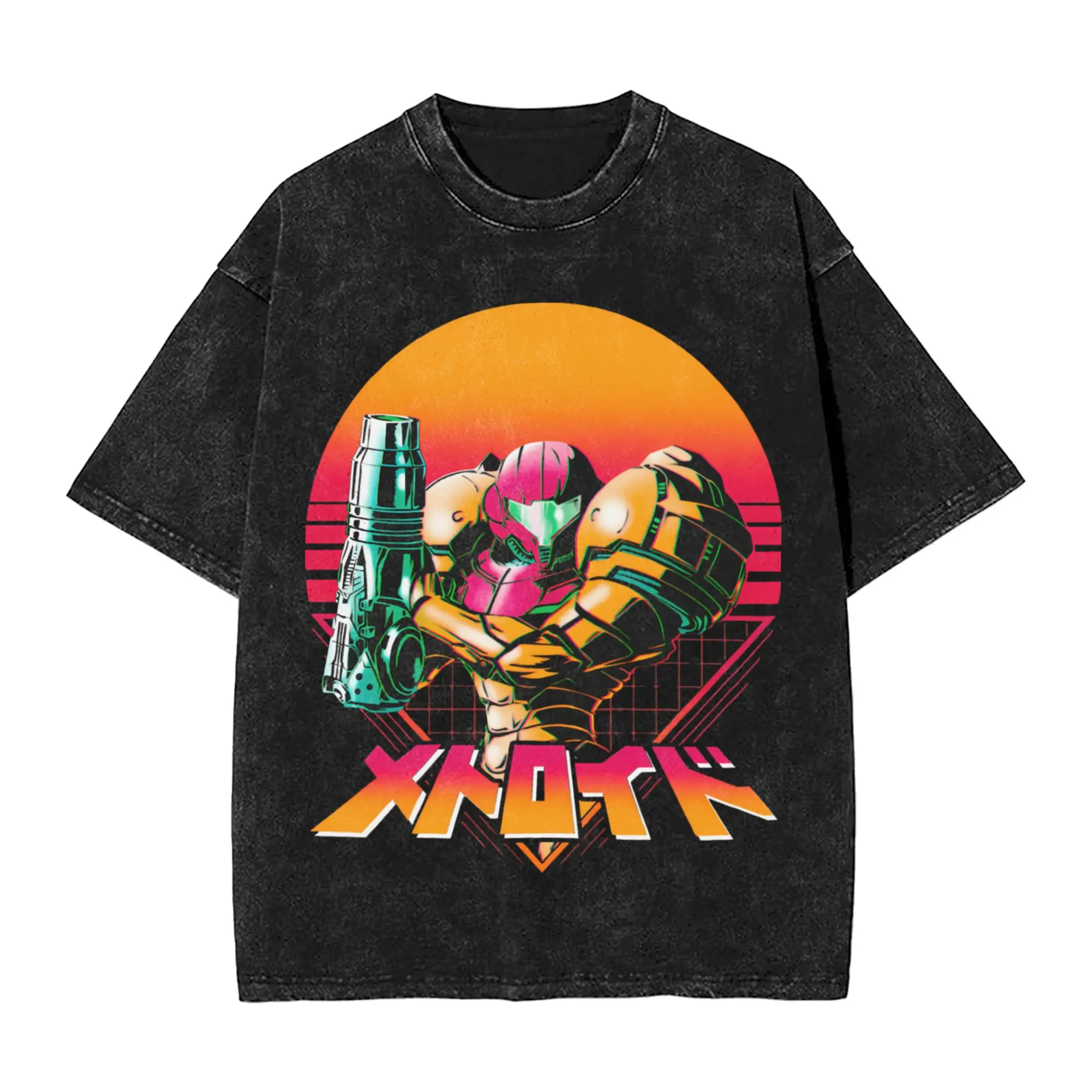 Crazy Metroids Hero Game Samus T-Shirt Men Round Collar Pure Cotton Washed T Shirts  Short Sleeve Tee Shirt Big Size Clothes