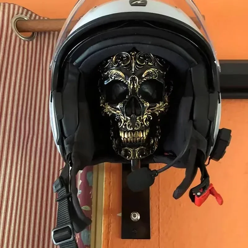 Motorcycle Helmet Skull Holder Helmet Storage Rack Wall Mount Hat Rack Resin For Coats, Caps, Baseballs And Rugby Helmet