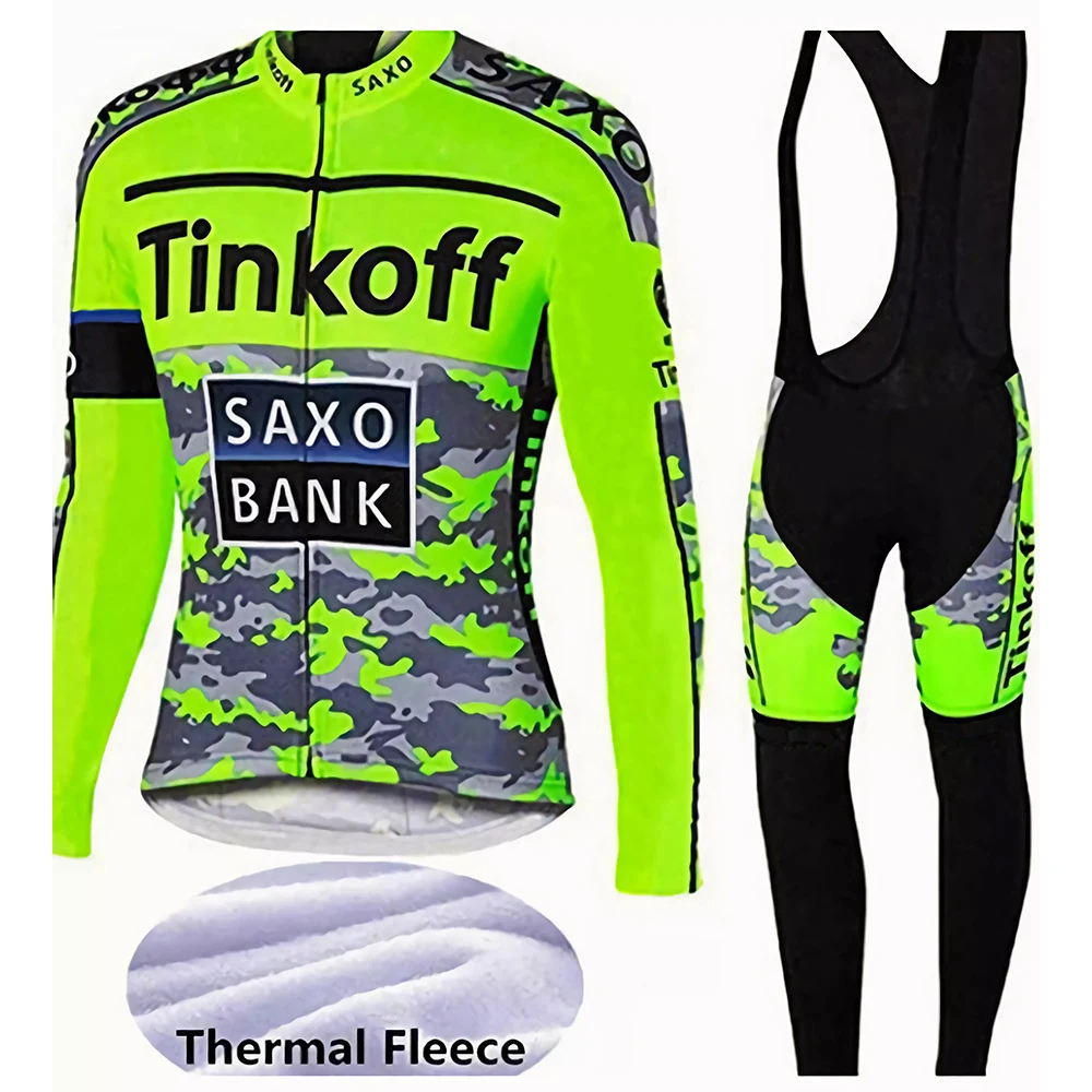 

Winter Cycling Jersey Sets Thermal Fleece Bike Jersey + Bib Pants, Long Sleeve Cycling Clothing Sets for Man