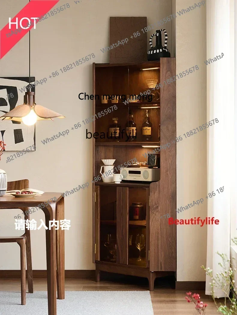 cn8350 ss Solid wood side cabinet, wall kitchen cabinet, black walnut storage cabinet
