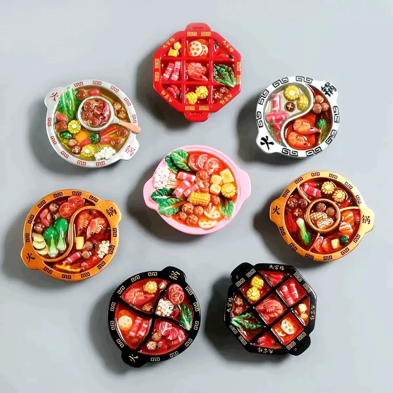 Chongqing Specialty Beef Hotpot Handmade Painted 3D Fridge Magnets Tourism Souvenirs Refrigerator Magnetic Stickers Gift