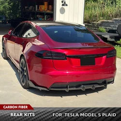 For Tesla Model S Plaid 2021-2023 Rear Canard Diffuser Lip Body Kits Carbon Fiber Rear Bumper Exhaust Diffuser Splitters Spoiler