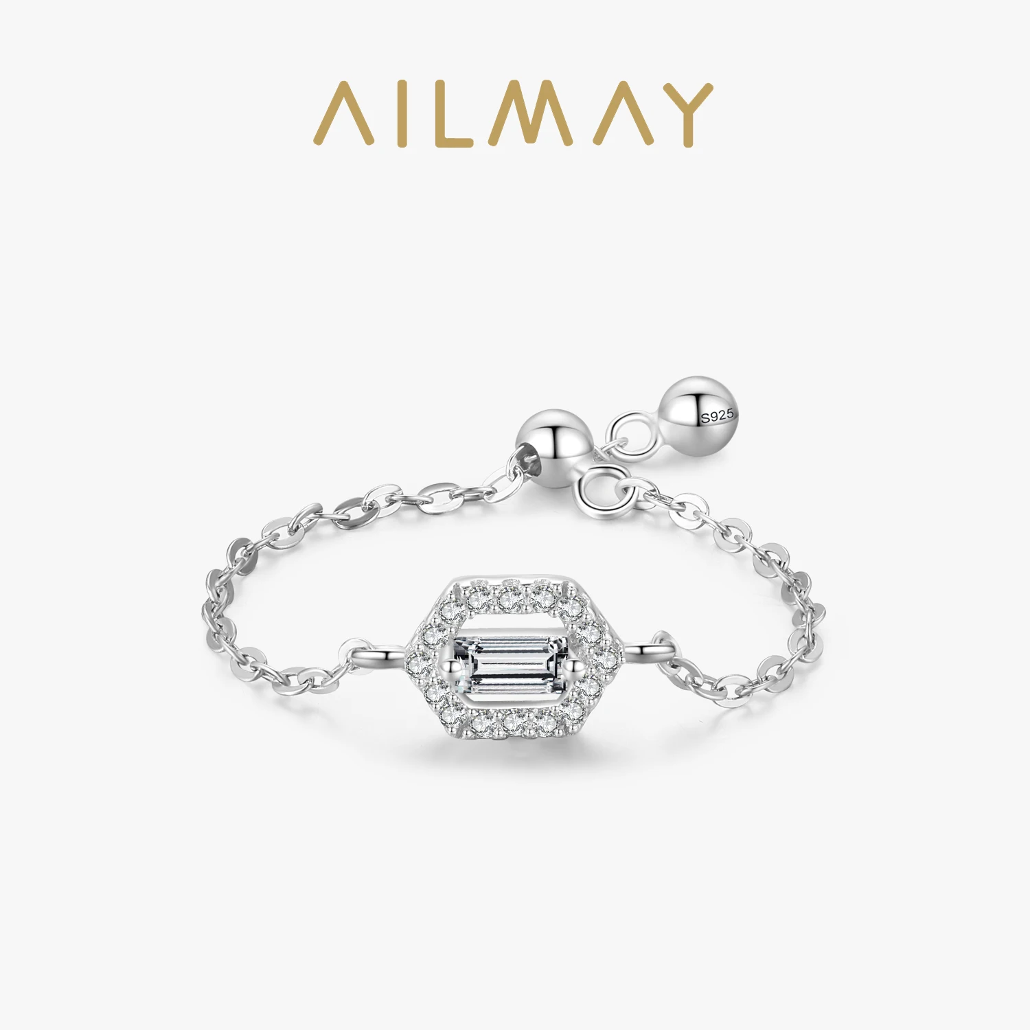 Ailmay 100% 925 Sterling Silver Luxury Hexagon olśniewający CZ regulowane pierścienie dla kobiet wykwintne ślub elegancka biżuteria zaręczynowa