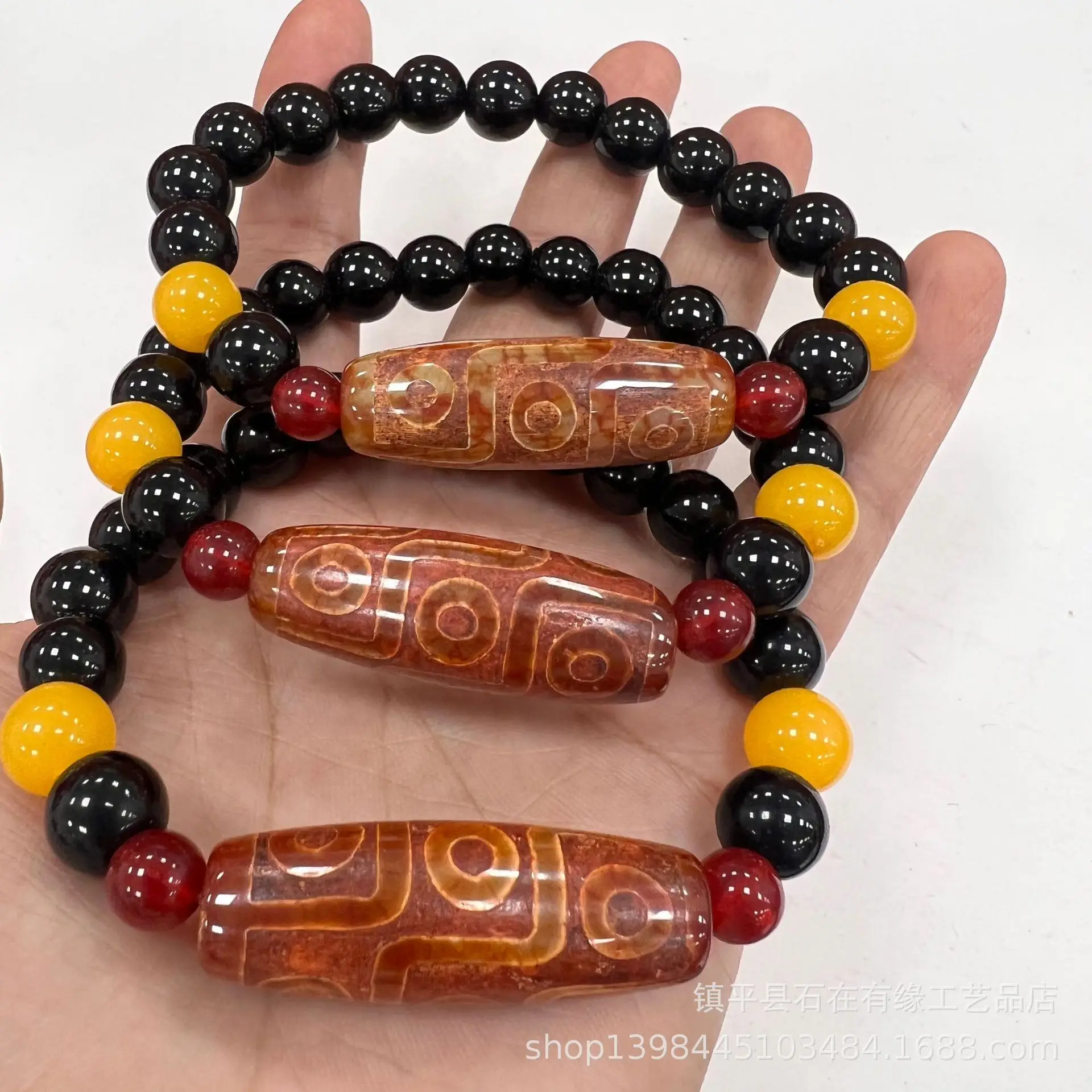 Xizang Natural Agate Bracelet Bracelet Bracelet Bracelet Agate Nine Eyes Tianzhu Bracelet  Male Female Same Style Jewelry