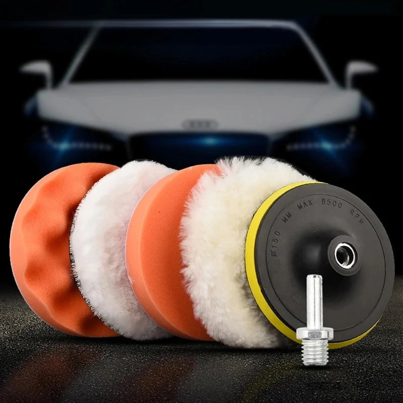 6pcs/set Car Polishing Sponge Pads Kit Foam Pad Buffer Kit Polishing Machine Wax Pads 3/4/5 Inch for Removing Scratches