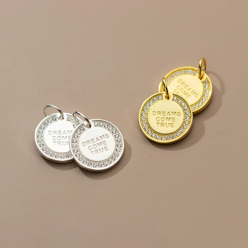 925 Silver Charms Round  Pendant Zircon Charms DIY Pendant Necklace Accessries Jewelry Silver 925 Pendant Round