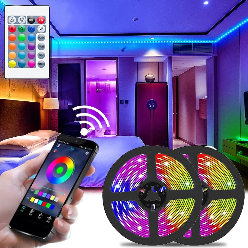 

Светодиодная лента 1 м-5 м RGBIC WS2812b Bluetooth App Control с эффектом погони, гибкая лента, диодная лента, подсветка телевизора, украшение комнаты
