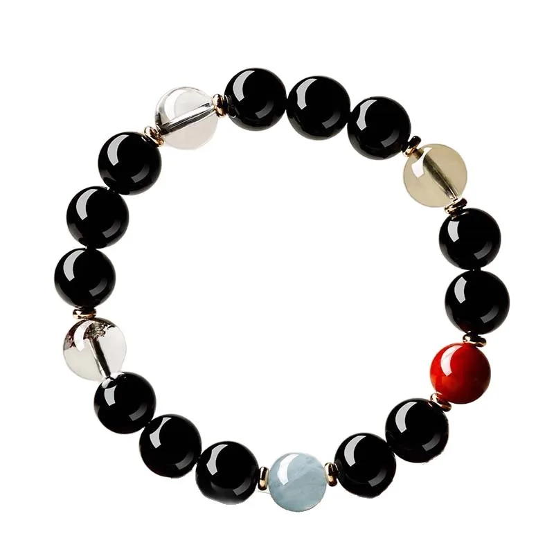Putuo Mountain Natural Black Obsidian -Gem Multi-Circle Men And Women Good Luck Fortune Bead Bracelet view 5