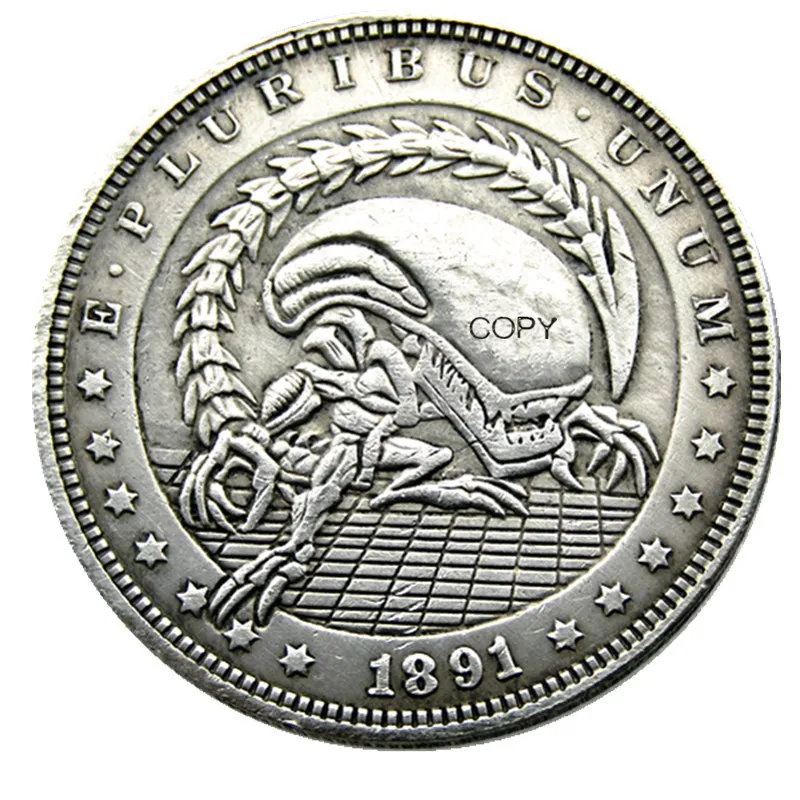 

HB(88)US Hobo 1891 Morgan Dollar Skull Zombie Skeleton Silver Plated Copy Coins