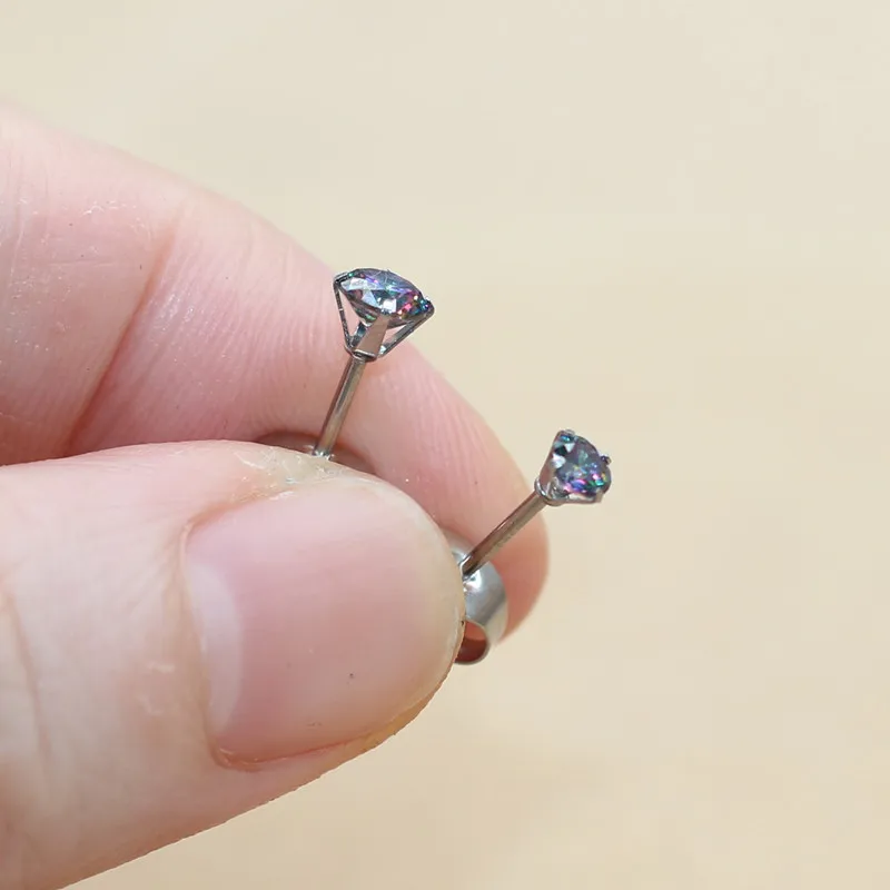 Size From 2mm To 5mm 316 L Stainless Steel With Round Colorful Zircons Women Men Stud Earrings For Men And Women