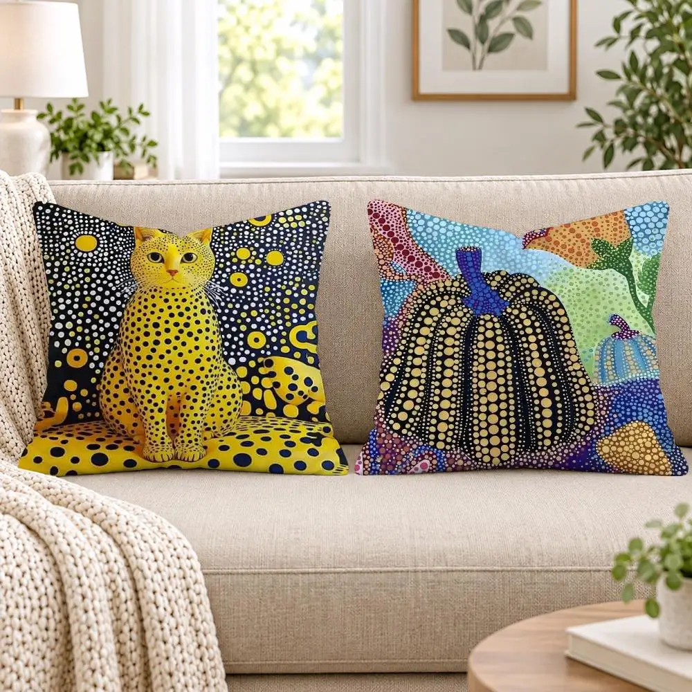 Yayoi Kusama Abstract Art Pumpkin Cushion Cover Short Plush Double-Sided Printing Sofa Bedroom Pillow Case Aesthetic Home Decor