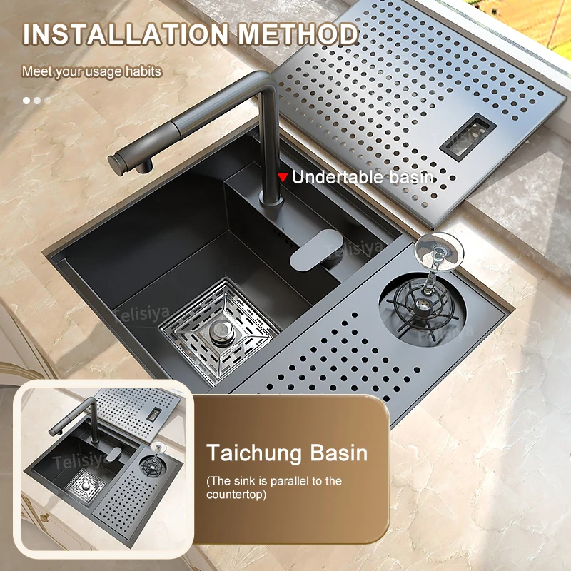 304 Stainless Steel Small Single Bowl Kitchen Sink Concealed Cover Plate Multifunctional Counter Basin For Bar