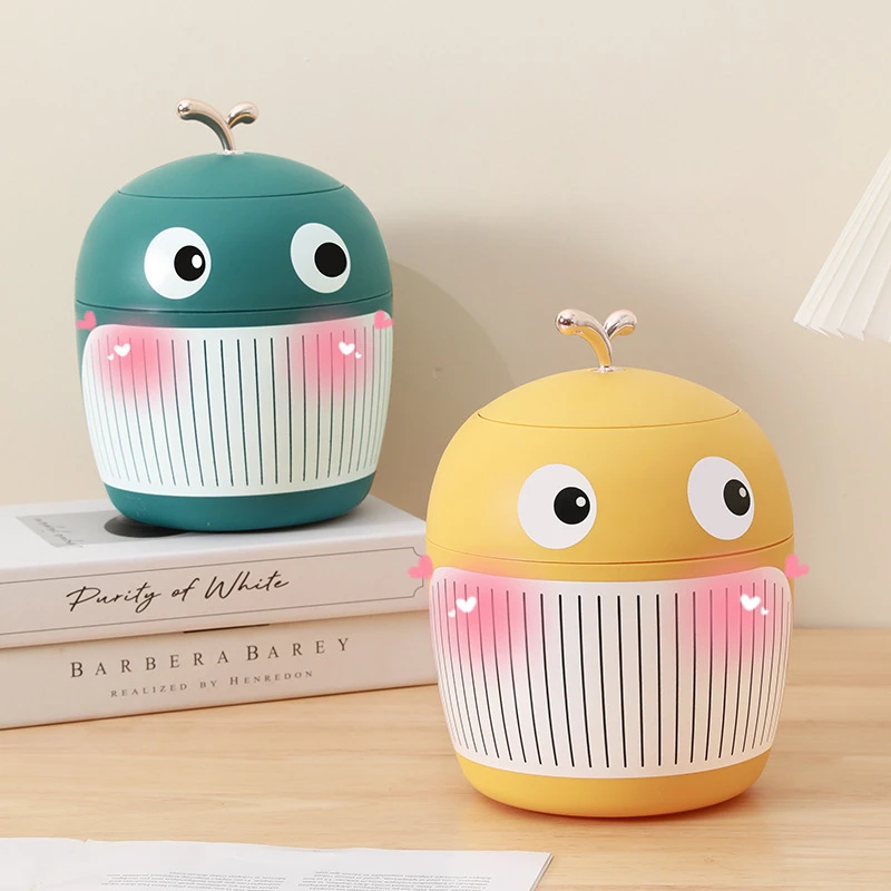 Mini Desktop Bin Little Whale Cute Trash Can with Cover Office Table Bedroom Garbage Can Workspace Storage Box Garbage Bucket