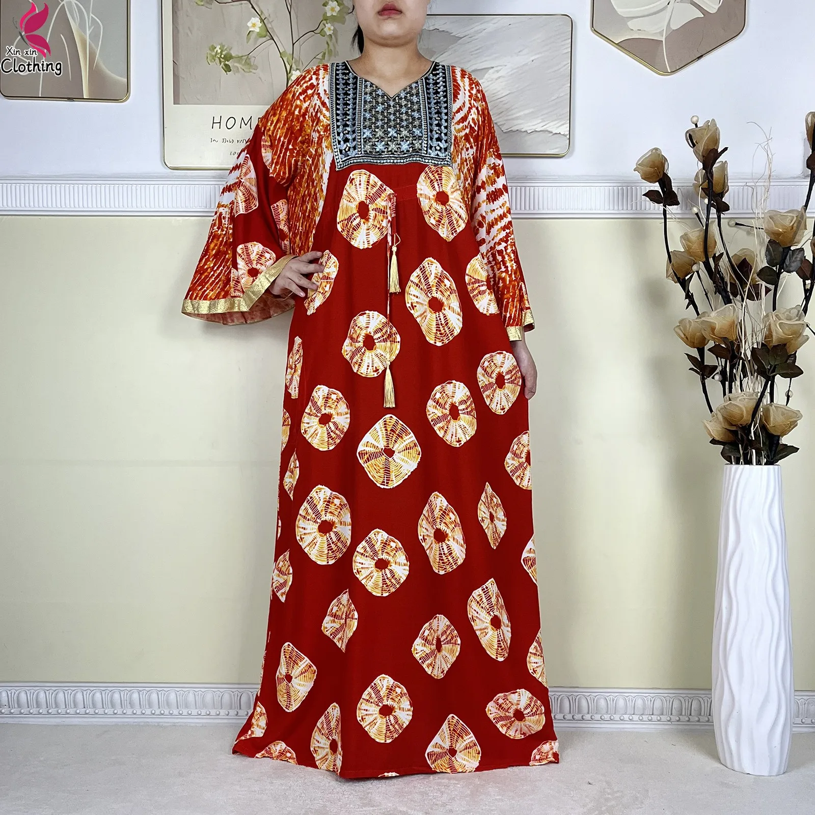 2025New موضة بدلة إسلامية امرأة Dashiki فستان عباية أفريقية الصيف Batwing كم القطن فضفاض فستان طويل سيدة فساتين إسلامية #3