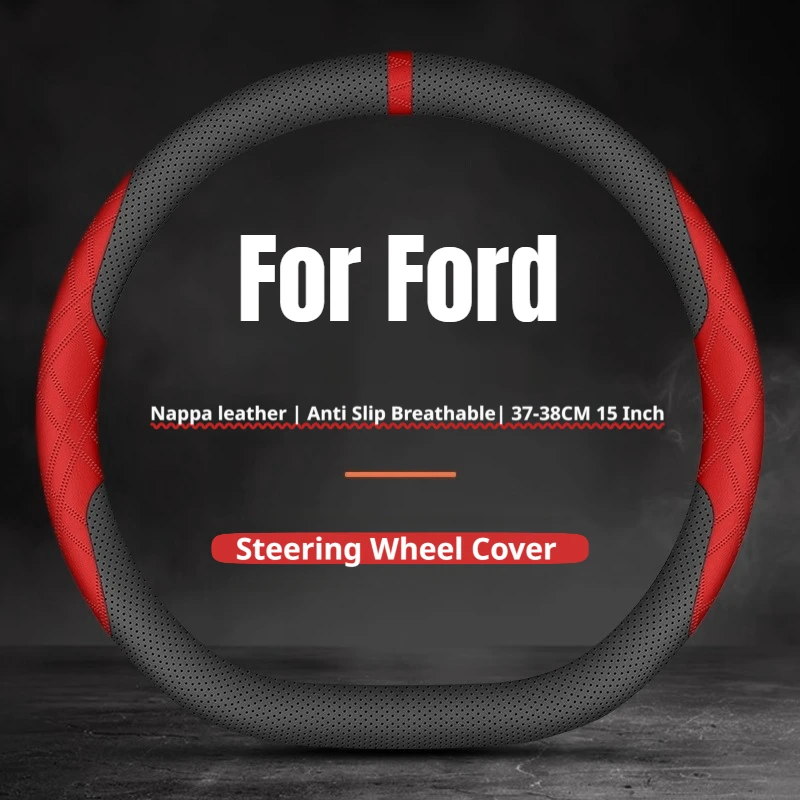 2026 Two‑Tone Color Car Steering Wheel Cover Leather For Ford F‑150 Explorer Edge Escape Mustang Bronco Focus Accessories