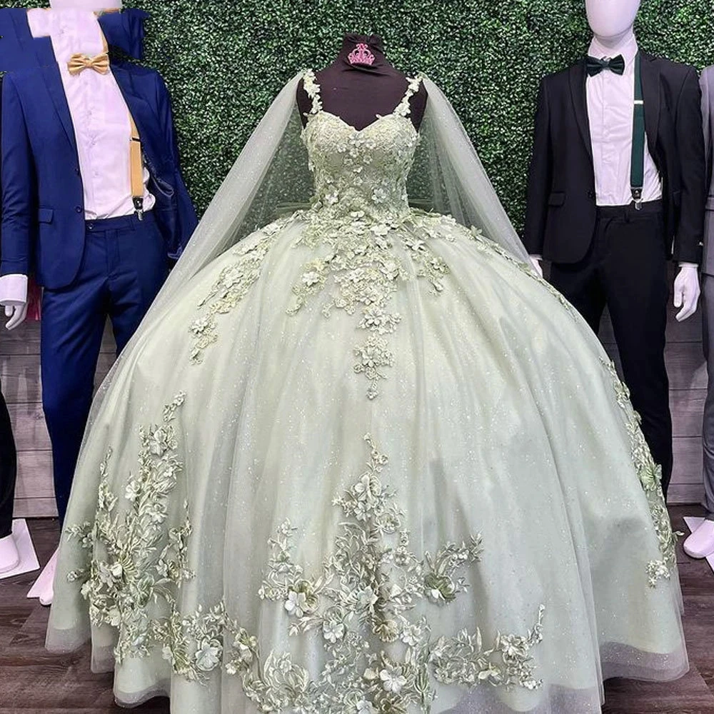 Vestidos De quinceañera verde salvia hechos a medida con lazo, apliques De encaje, fiesta De cumpleaños, dulces 15 Años