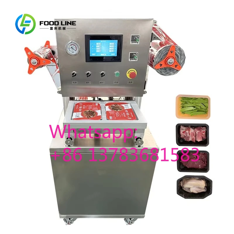 Fully Automatic Industrial Gas Flushing Vacuum Tray Sealer Modified Atmosphere Commercial Food Sealing Machine Customized